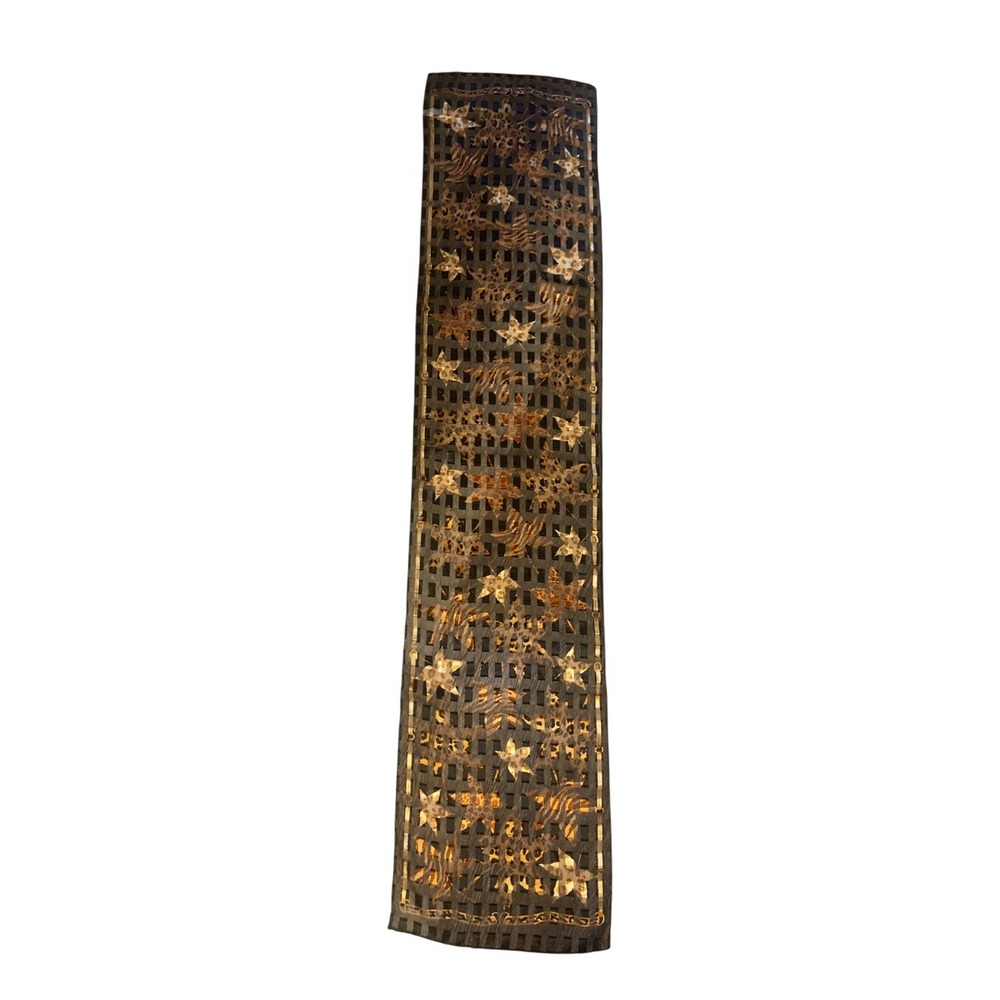 Worthington Womens Sheer Animal Print Maple Leaf Scarf Black Gold Burnout Oblong